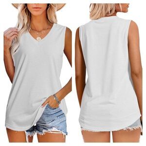 JomeDesign Woman’s V-Neck High Low Relaxed Tank Top Size Large